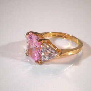 Vintage Farrah Fawcett Pink CZ Gold Over 925 Sterling Silver Ring Size 6.25